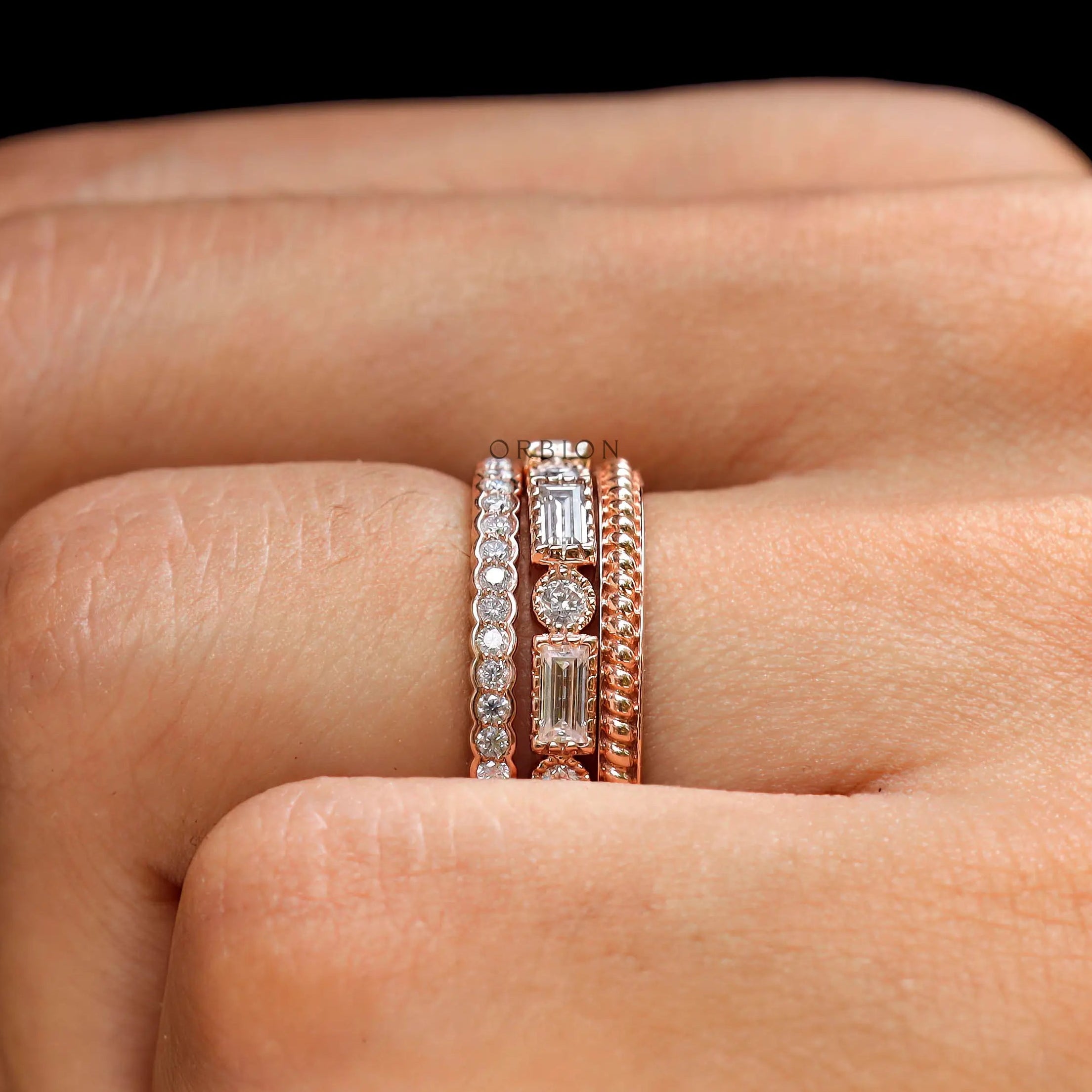 Top view stacked bands with mixed stone shapes