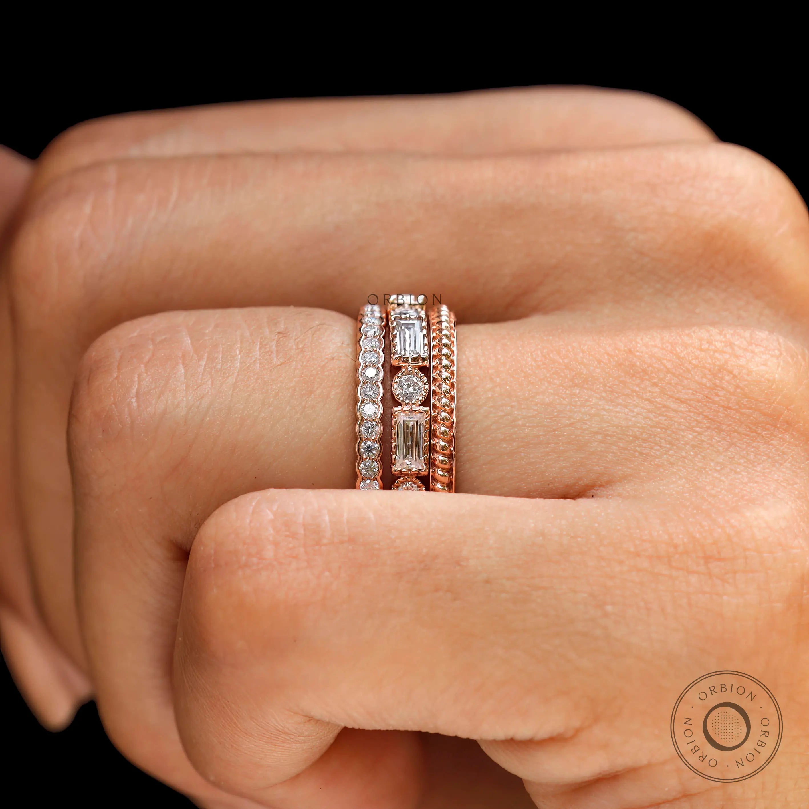 Top view stacked bands with mixed stone shapes