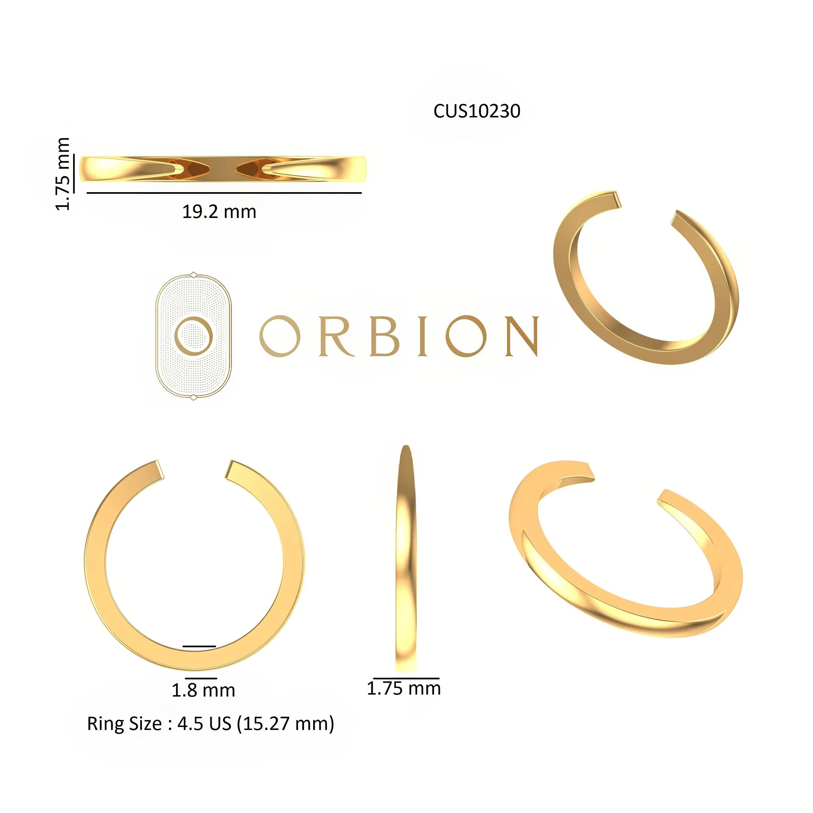 Dimension chart size of the band 1.8mm width 1.75mm thickness 