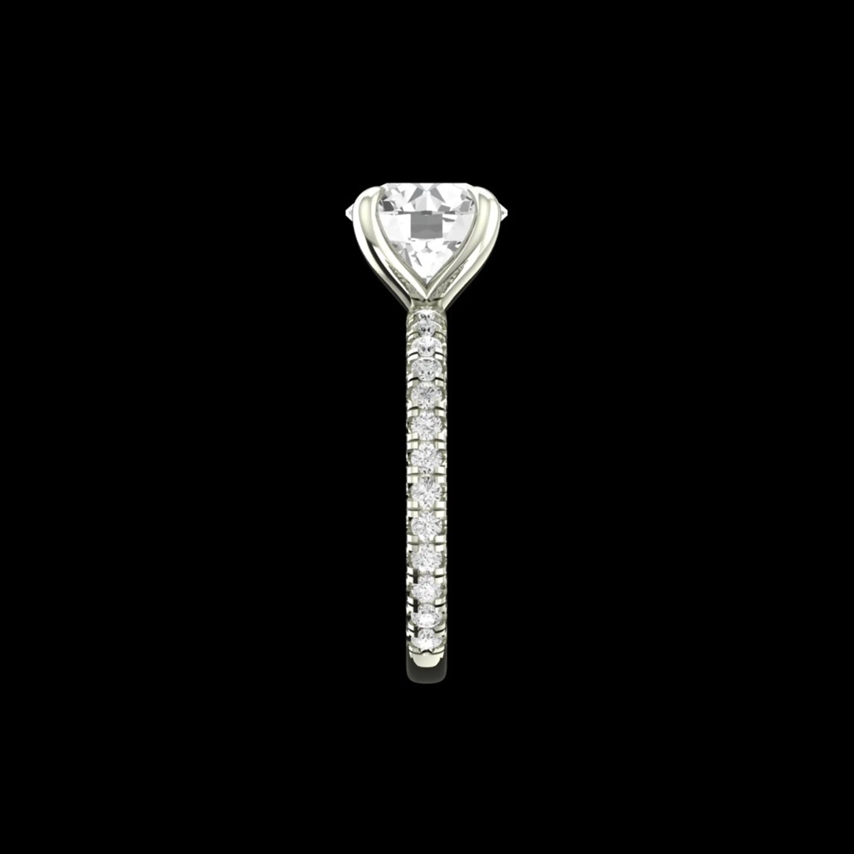 Side profile of round solitaire ring with accented band