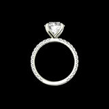 Back view of round solitaire ring with side stones