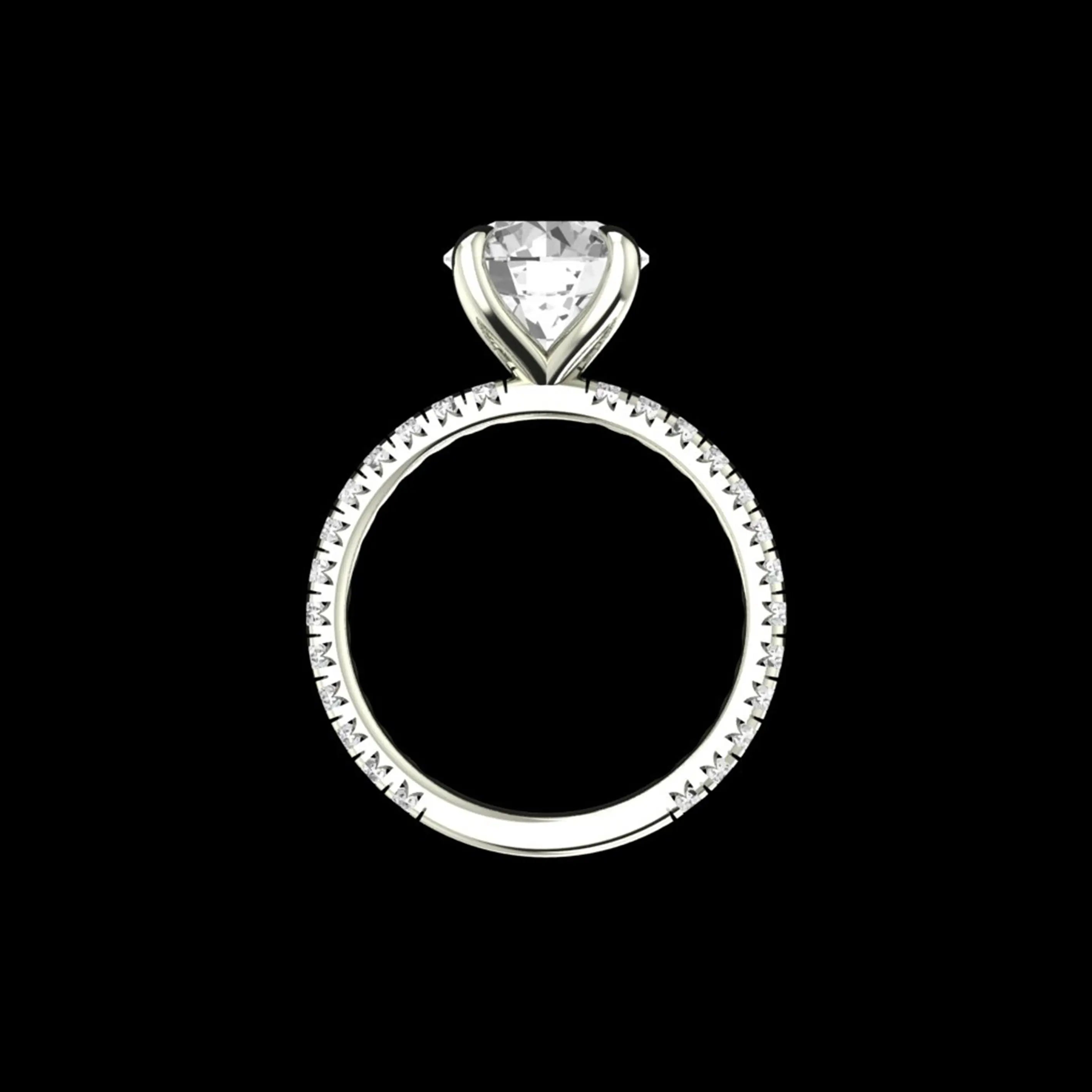 Back view of round solitaire ring with side stones
