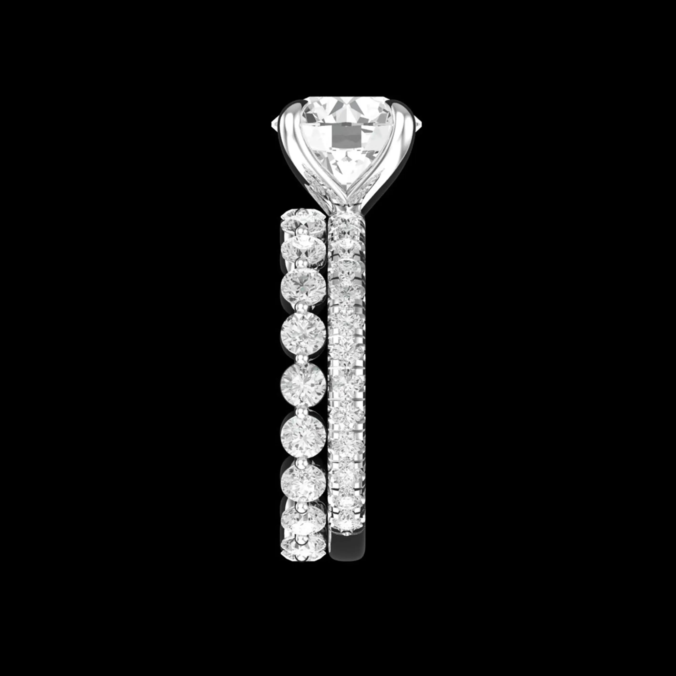 Stacked side view pave band with bubble eternity ring