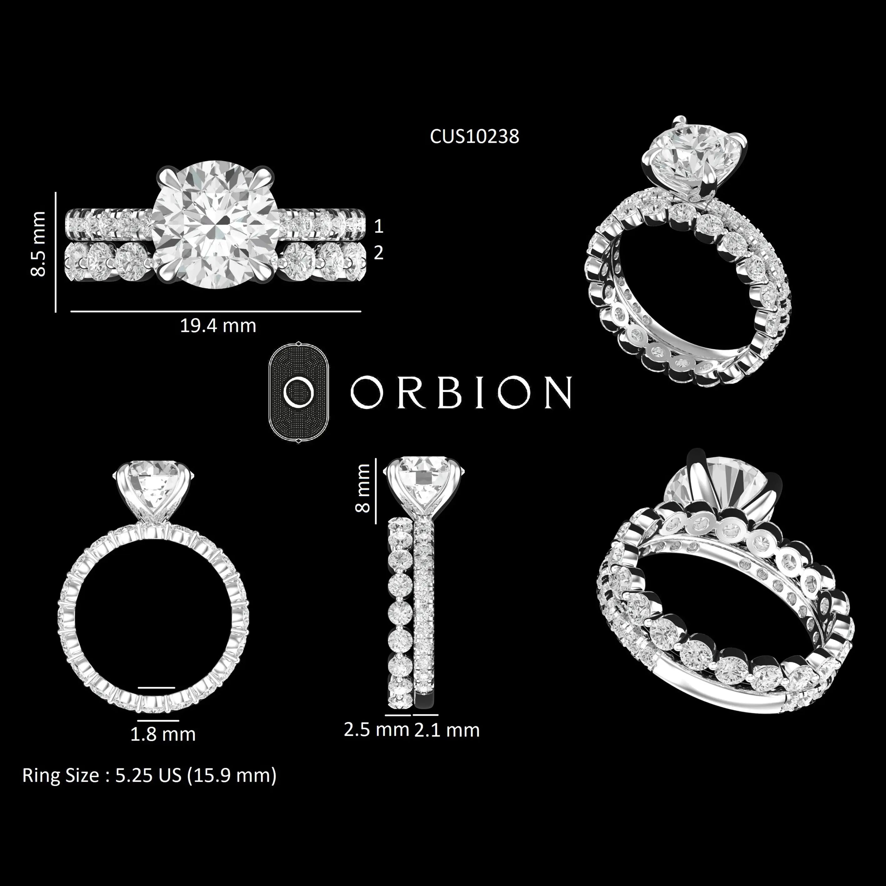 Measurement chart of ring set with band width details