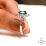 Classic pear halo teal moissanite ring in white gold