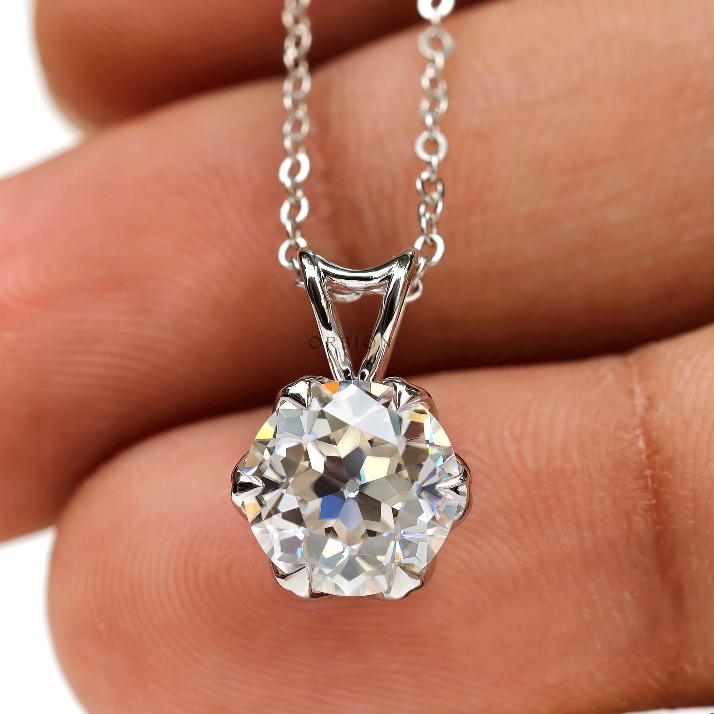 Tulip set old European cut moissanite pendant