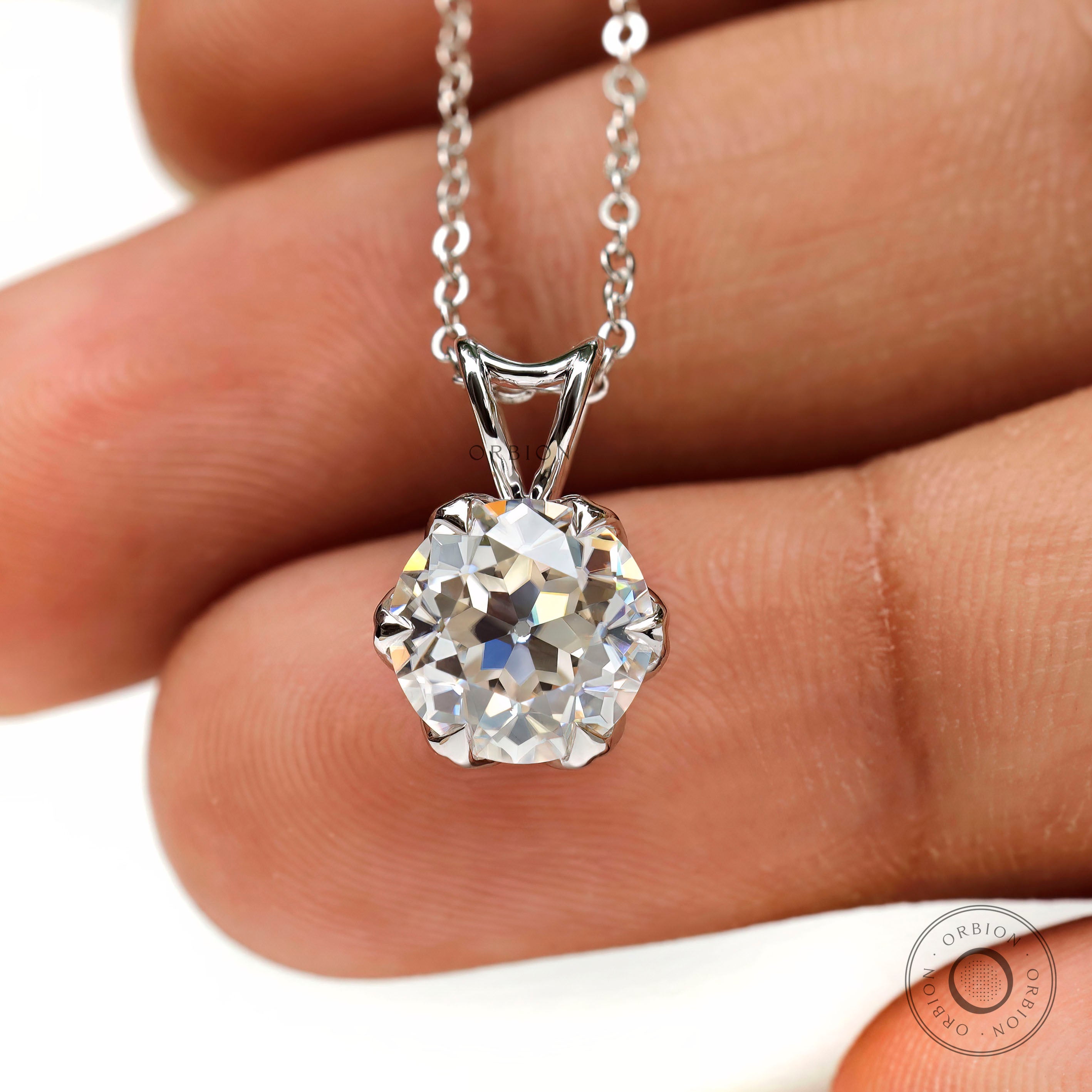 Tulip set old European cut moissanite pendant