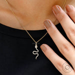 18k yellow gold snake pendant with pave round lab diamonds