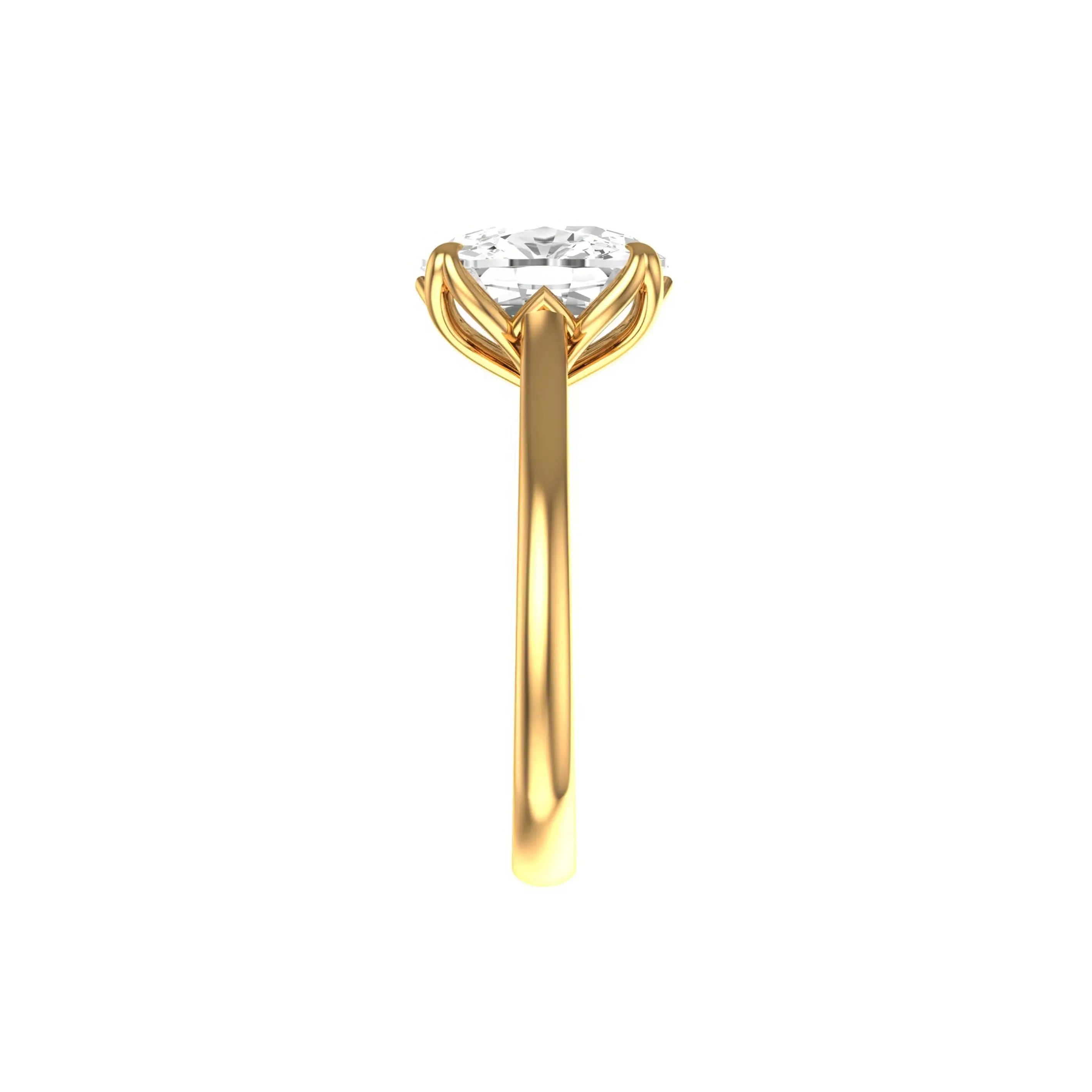 Side profile showing tulip prongs, cathedral shoulders, and elevated center stone.