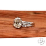 Close-up of the side profile of the Moissanite ring, highlighting the prong setting and band design