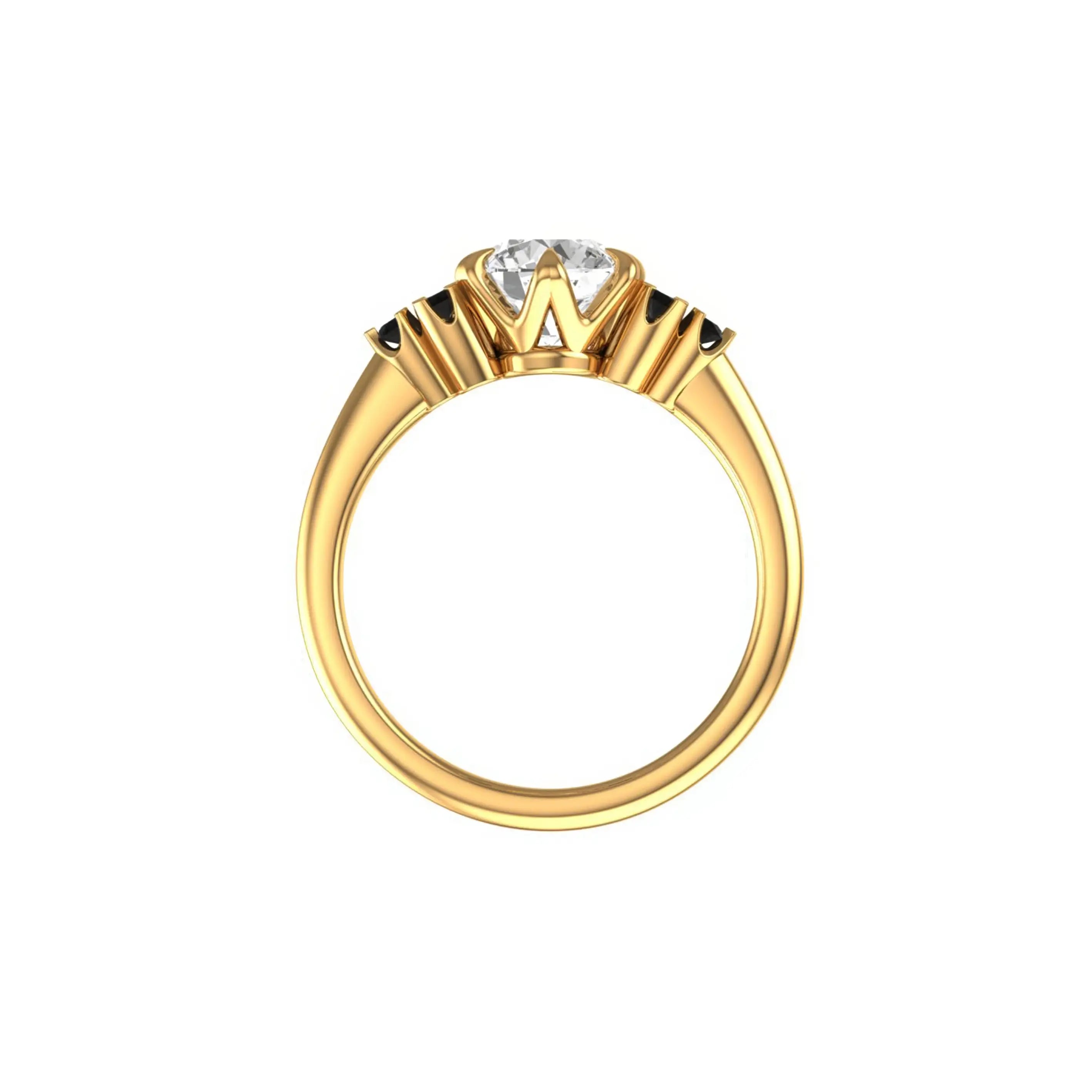 Side profile showing crown prongs and tapered 10K yellow gold band.