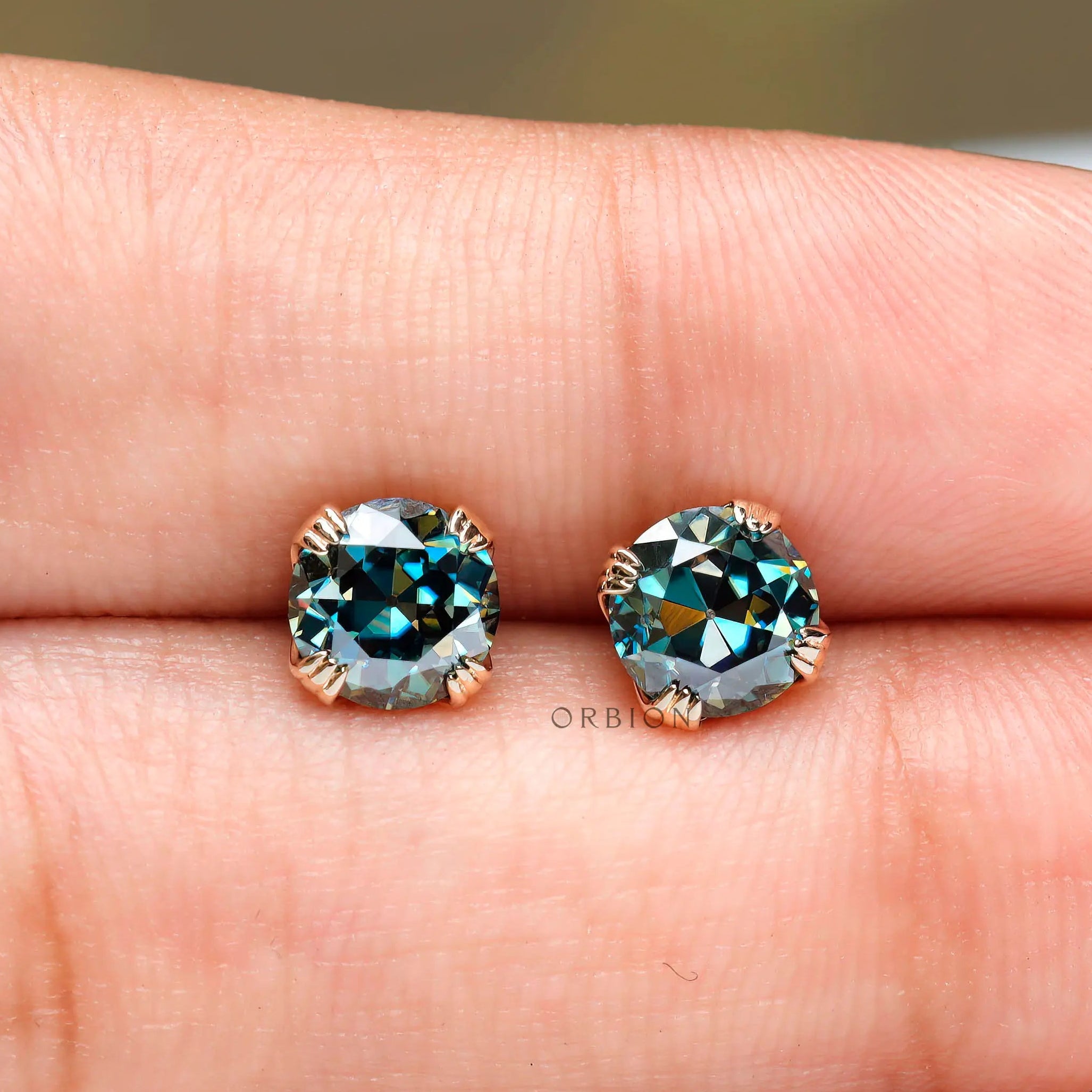 Statement blue green moissanite earrings