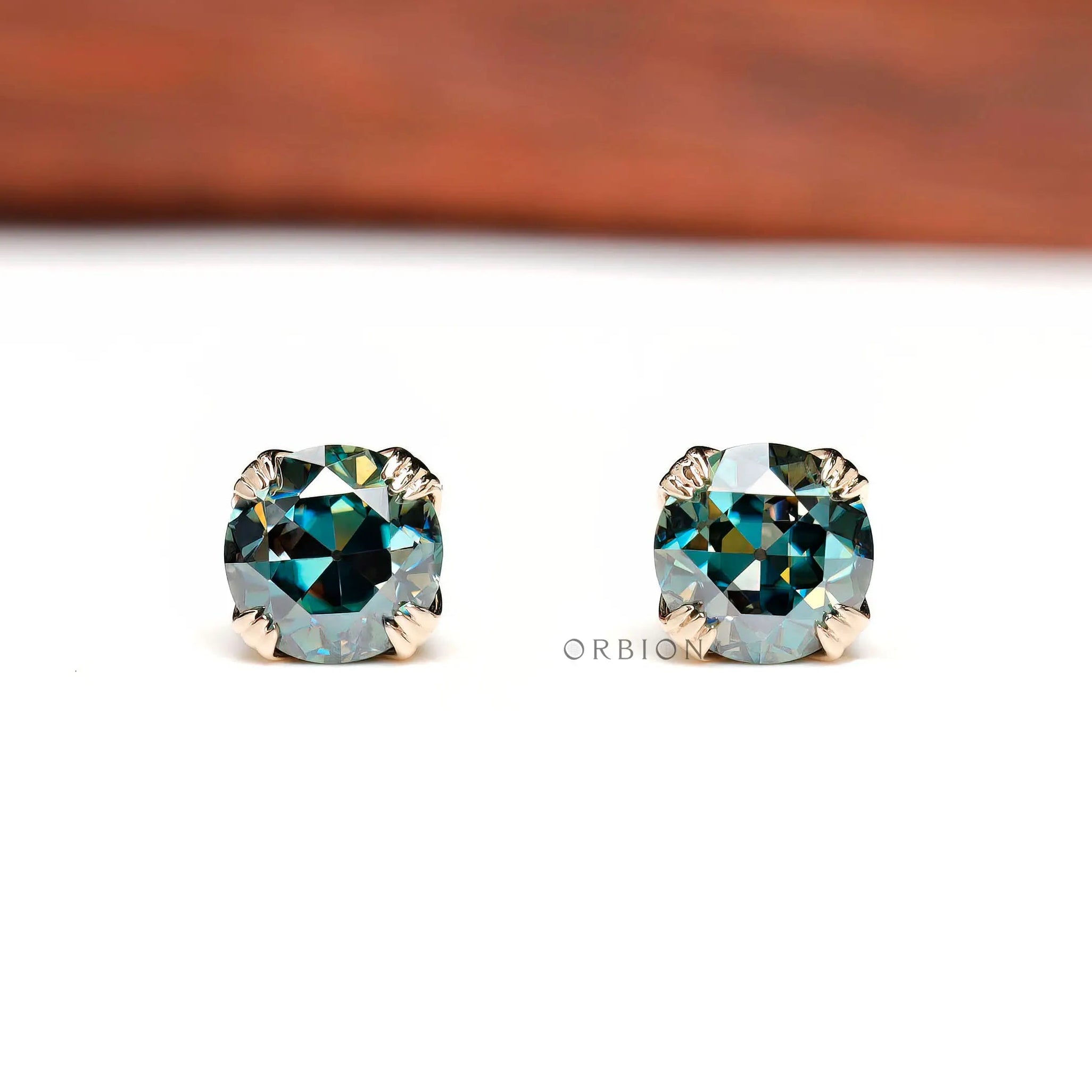 6mm old European cut blue green moissanite stud earrings