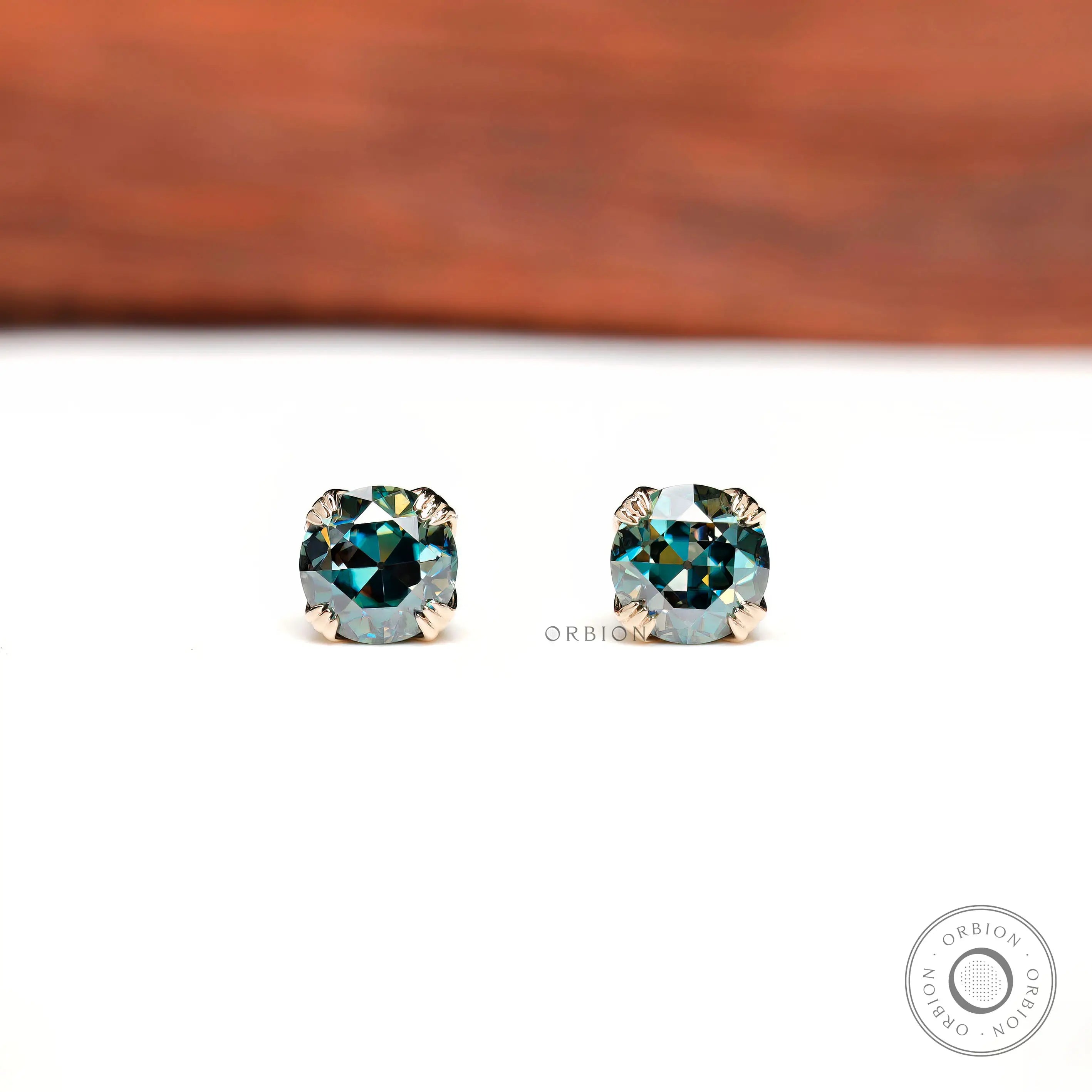 6mm old European cut blue green moissanite stud earrings