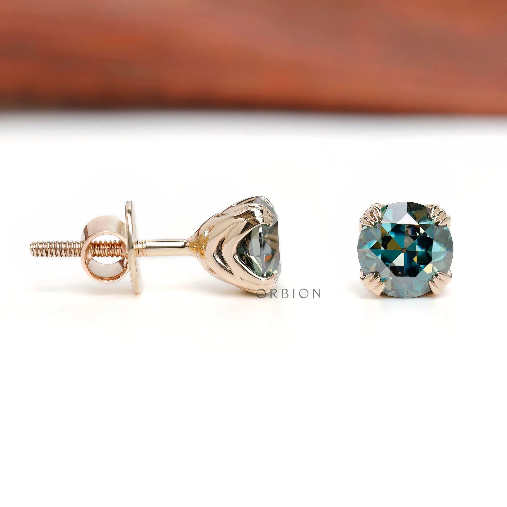 Blue green moissanite solitaire stud earrings