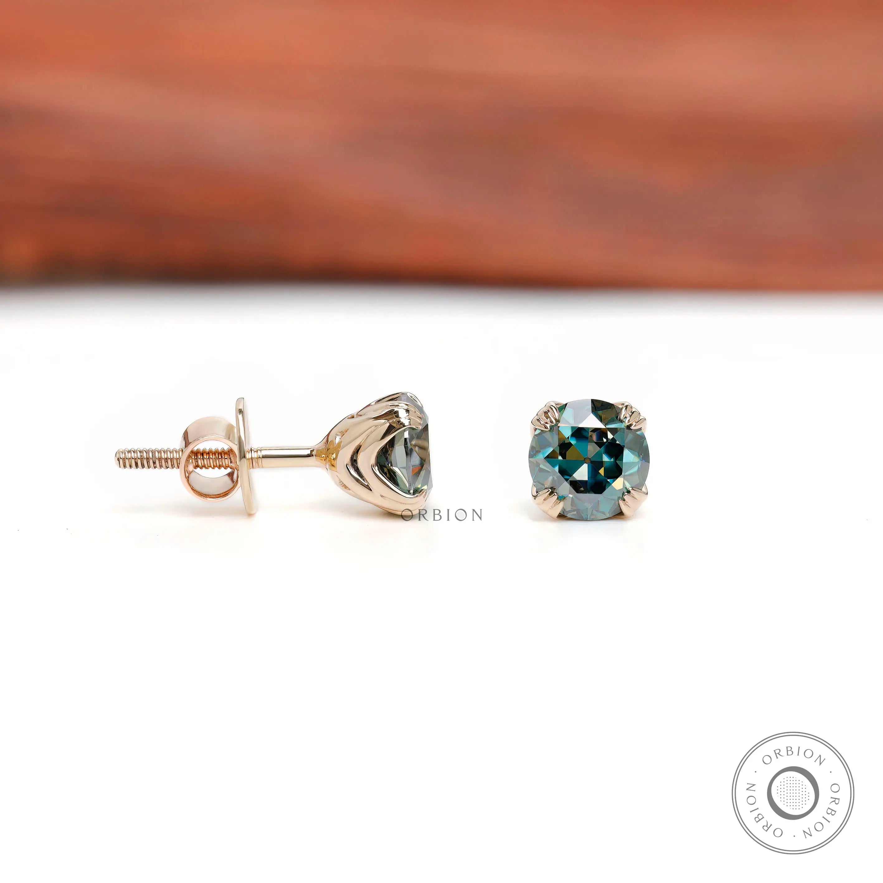 Blue green moissanite solitaire stud earrings
