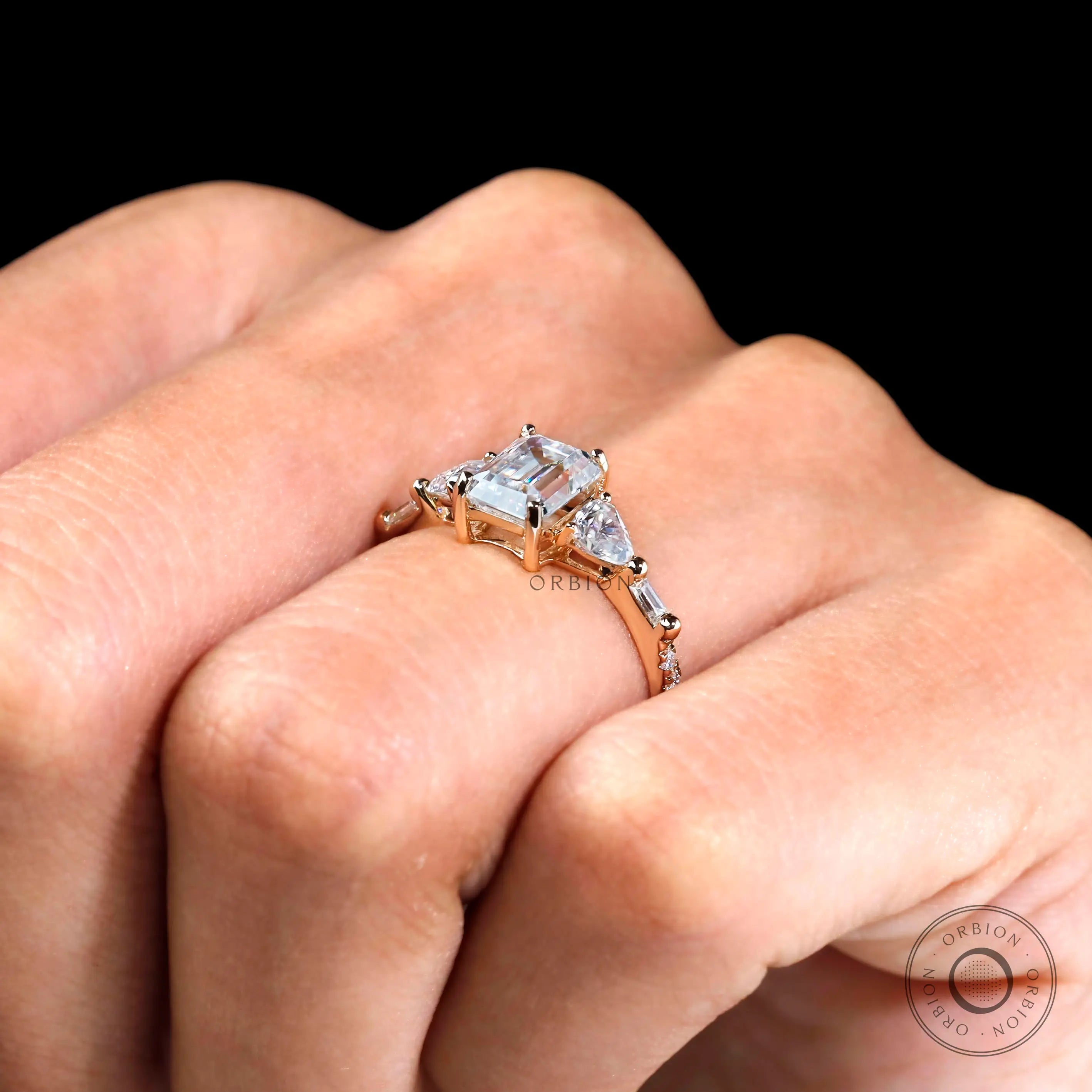 Unique geometric engagement ring in yellow gold