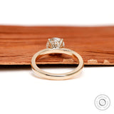 Rear profile of yellow gold moissanite solitaire ring