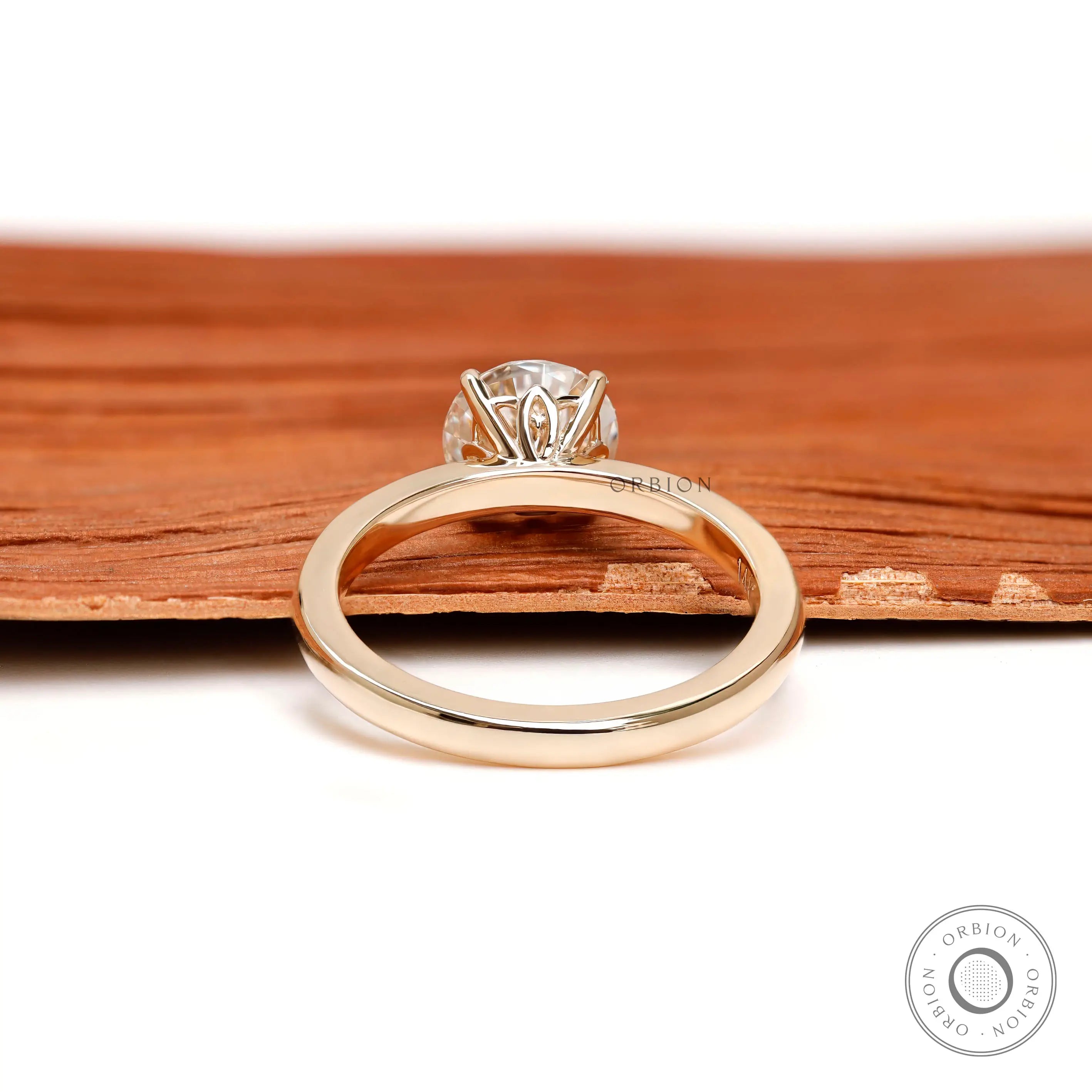Rear profile of yellow gold moissanite solitaire ring