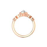 Pear shaped rose cut moissanite ring with marquise and round diamond halo