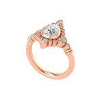 Rose cut pear moissanite engagement ring with marquise pear and round accents