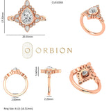 Art deco style pear moissanite ring with intricate diamond cluster halo