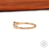Curved open wedding band side view, slim yellow gold shank with round diamonds