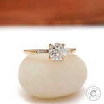 Vintage inspired round lab diamond ring with baguette accents