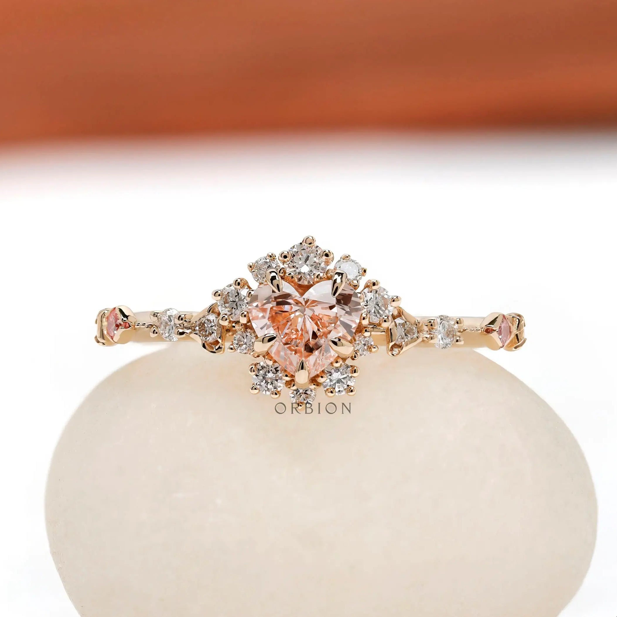 Heart shape fancy vivid pink lab grown diamond engagement ring in 14K yellow gold