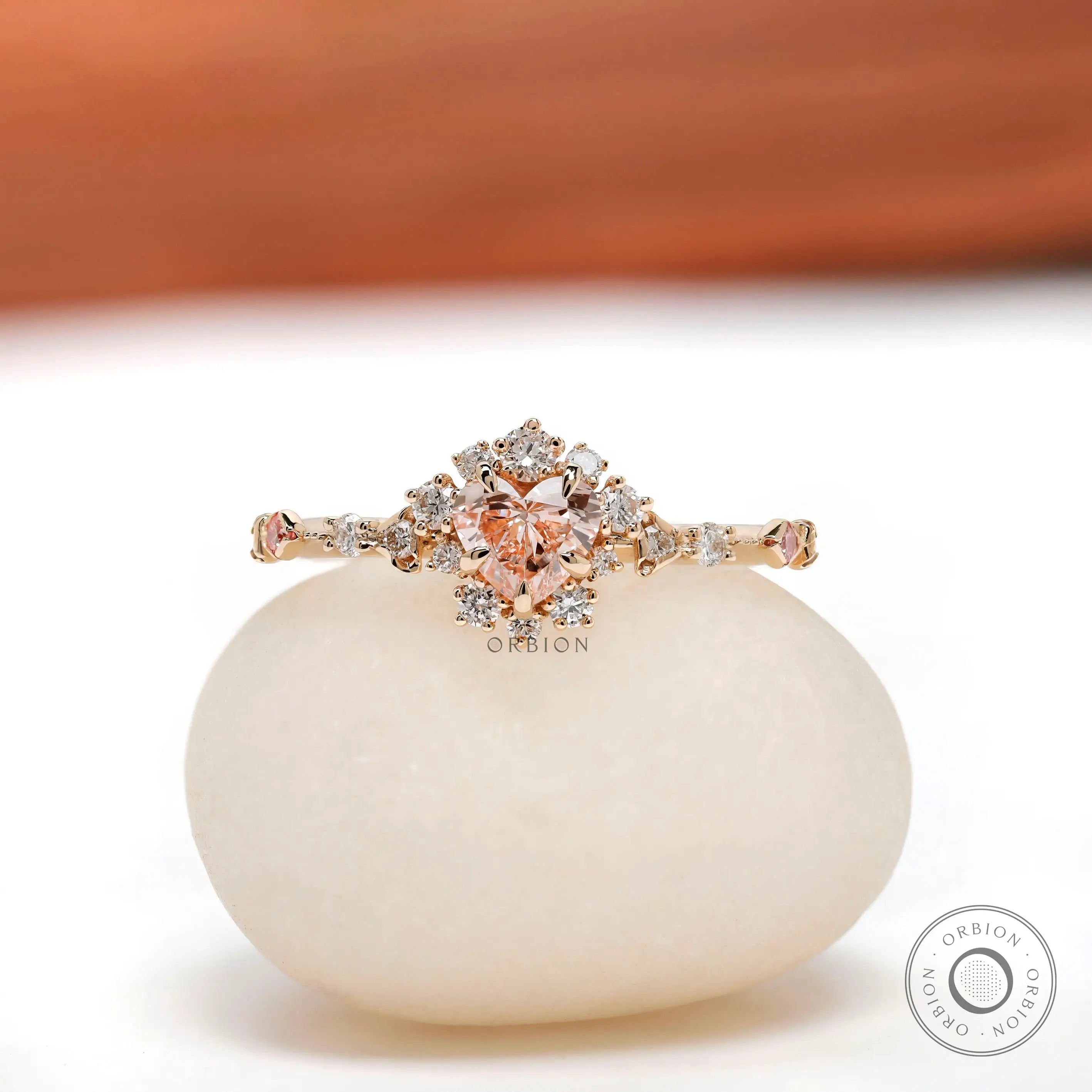 Heart shape fancy vivid pink lab grown diamond engagement ring in 14K yellow gold