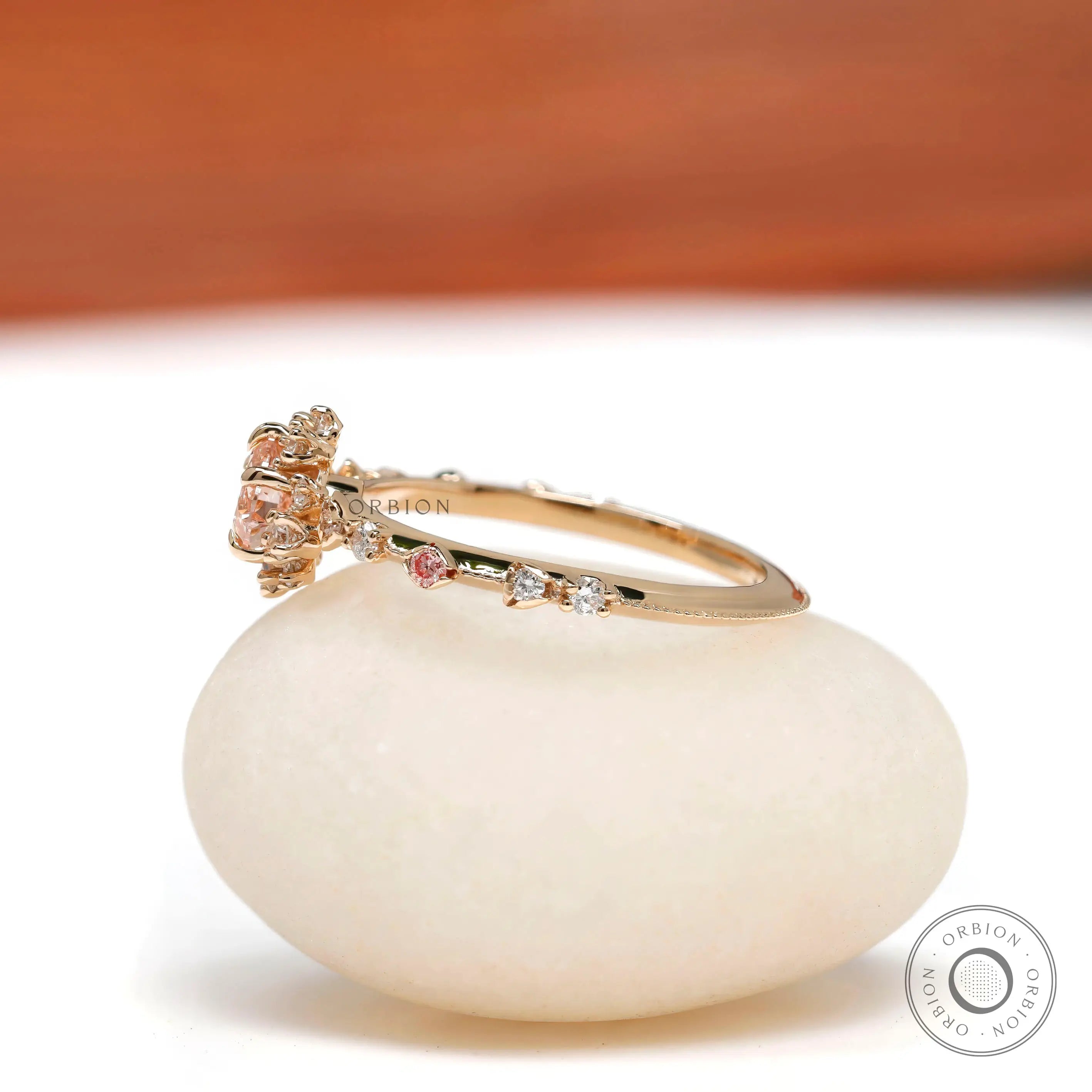 Diamond accent band detail with white and pink lab grown diamonds