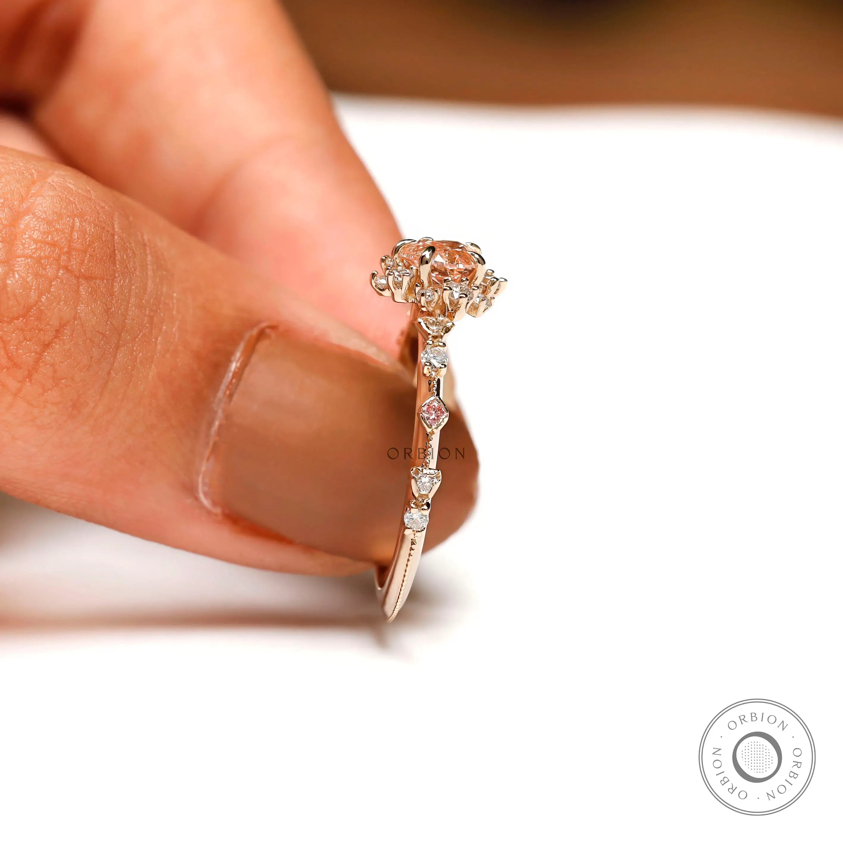 heart shape pink lab grown diamond with halo setting