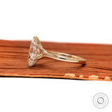 Marquise cut moissanite ring angled side view