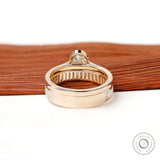 Back view of oval ring set with baguette wedding band