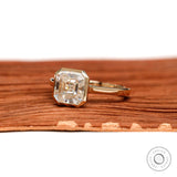 Asscher cut moissanite bezel solitaire ring angled view