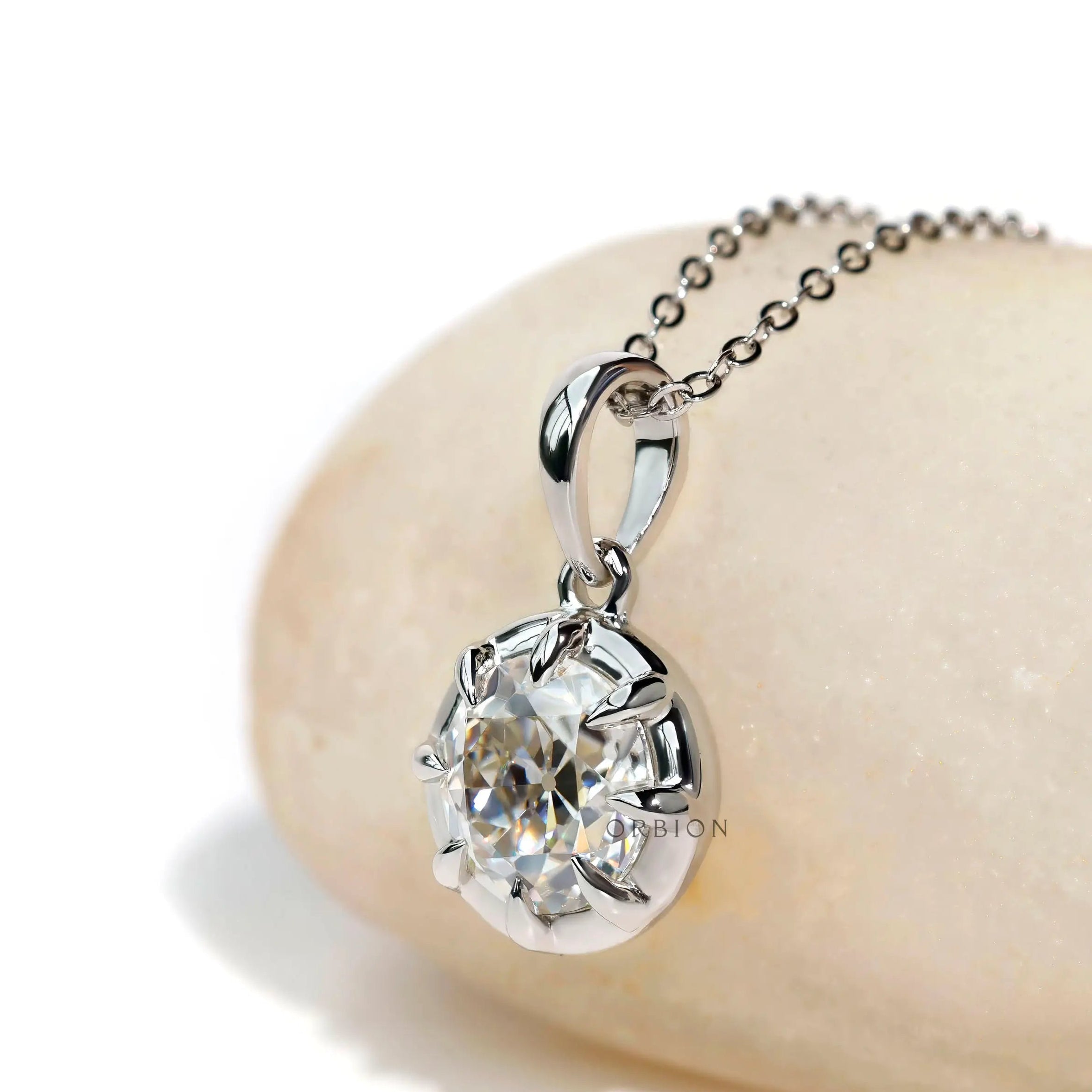 8 MM round lab diamond vintage style pendant
