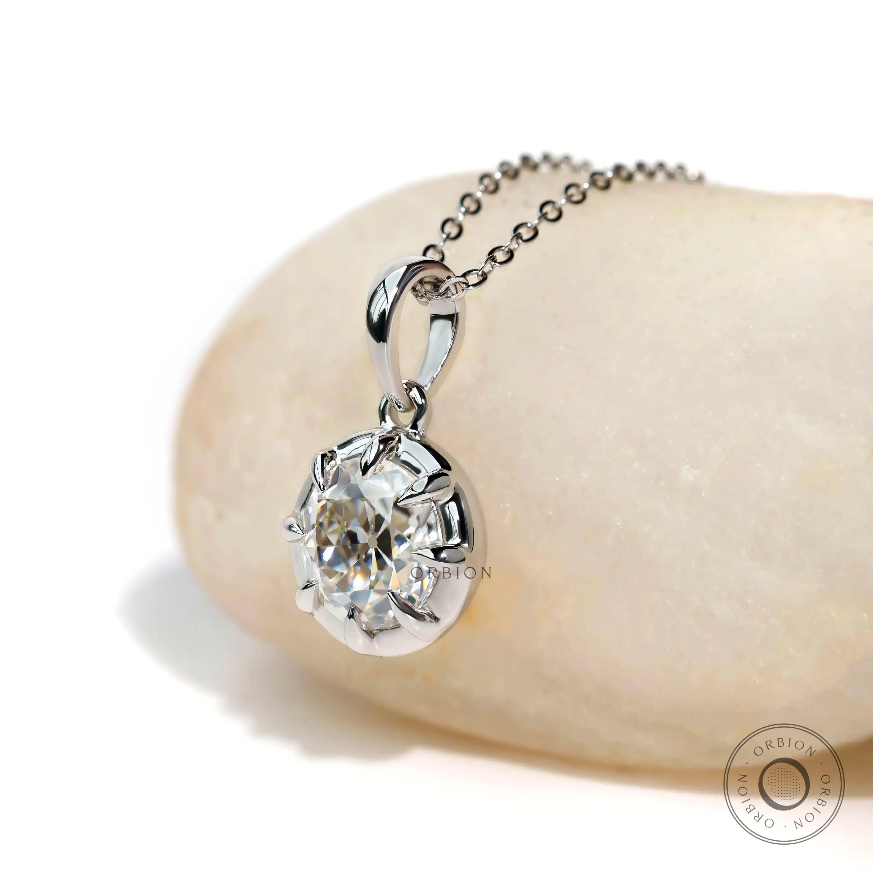 8 MM round lab diamond vintage style pendant