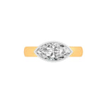 East west marquise cut solitaire engagement ring in two tone gold