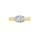 East west marquise cut solitaire engagement ring in two tone gold