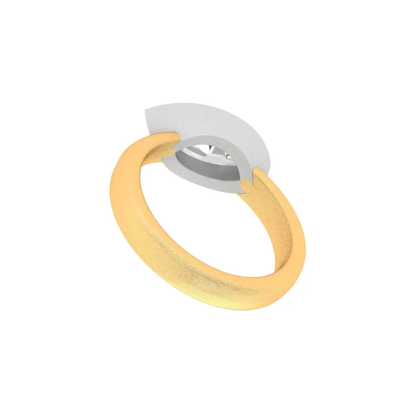 Bezel set marquise moissanite ring satin finish two tone gold