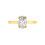Top view oval moissanite solitaire ring in yellow gold
