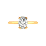 Top view oval moissanite solitaire ring in yellow gold
