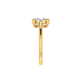 Side profile oval moissanite solitaire ring with slim yellow gold band