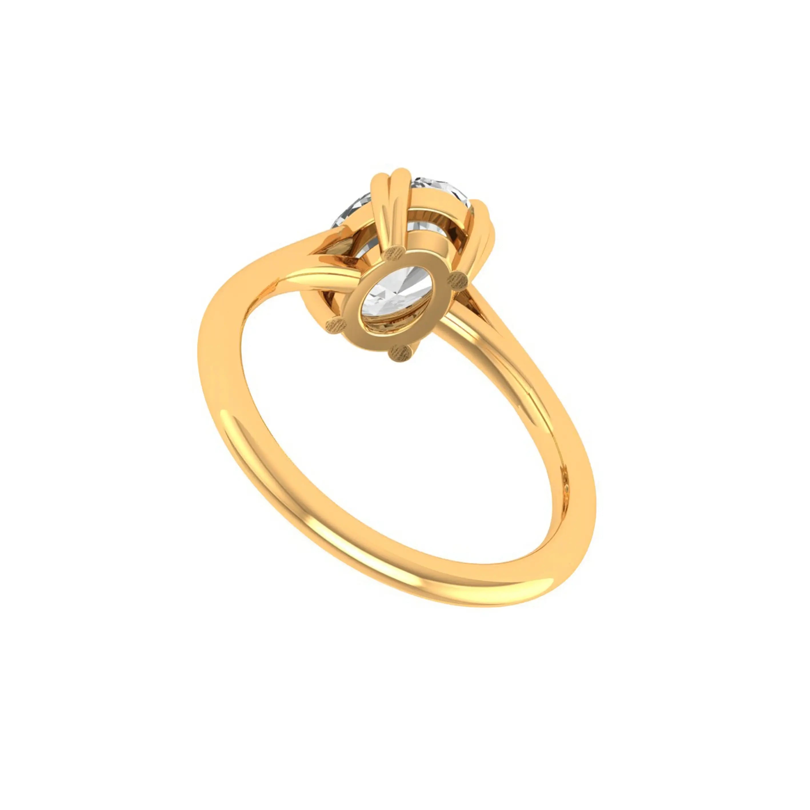 Underside angle showing open basket and oval moissanite culet