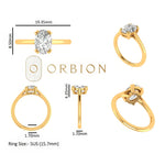 Ring dimensions chart with oval solitaire views and measurements