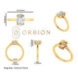 Ring dimensions chart with oval solitaire views and measurements