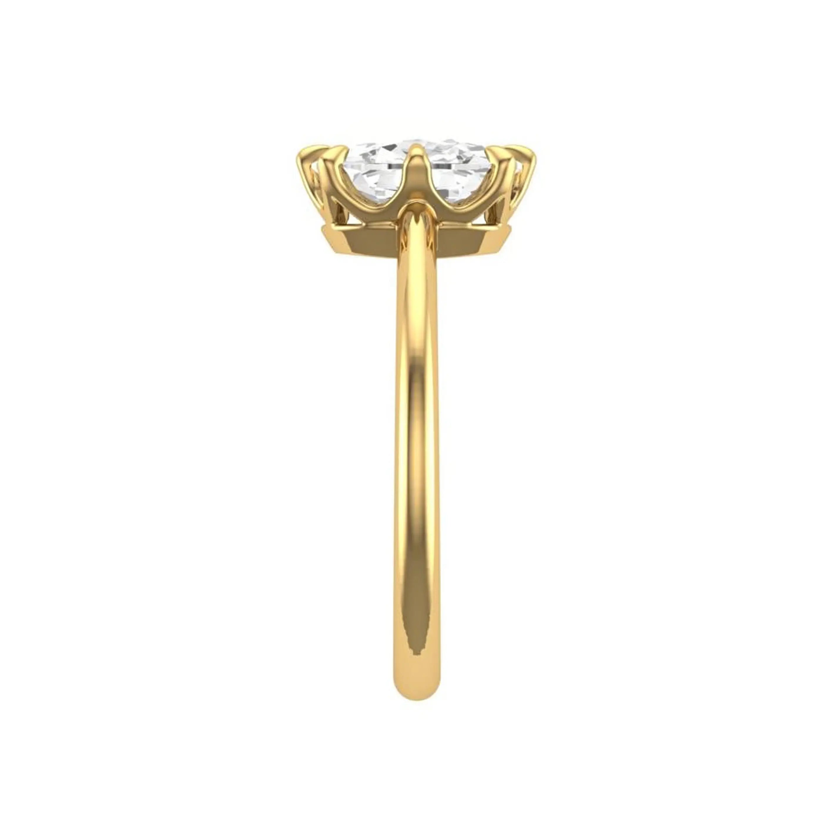 Side view showing raised basket and smooth yellow gold shank