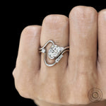 Oval Moissanite or Lab Diamond Curved Wedding Ring Set with Wavy Bypass Style in 10K White Gold
