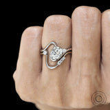 Oval Moissanite or Lab Diamond Curved Wedding Ring Set with Wavy Bypass Style in 10K White Gold