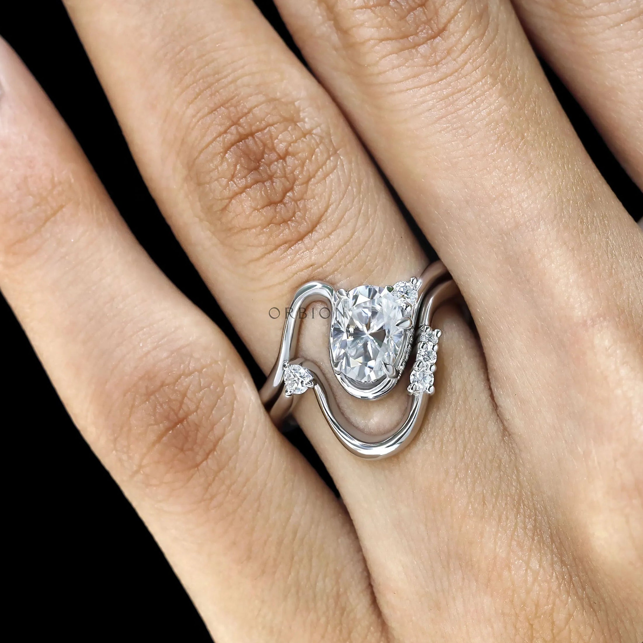 White Gold Bridal Ring Set Made With Oval  Moissanite or Lab Diamond